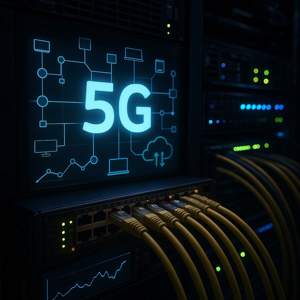 5G network operations and cloud infrastructure optimizing connectivity, performance, and real-time data management.